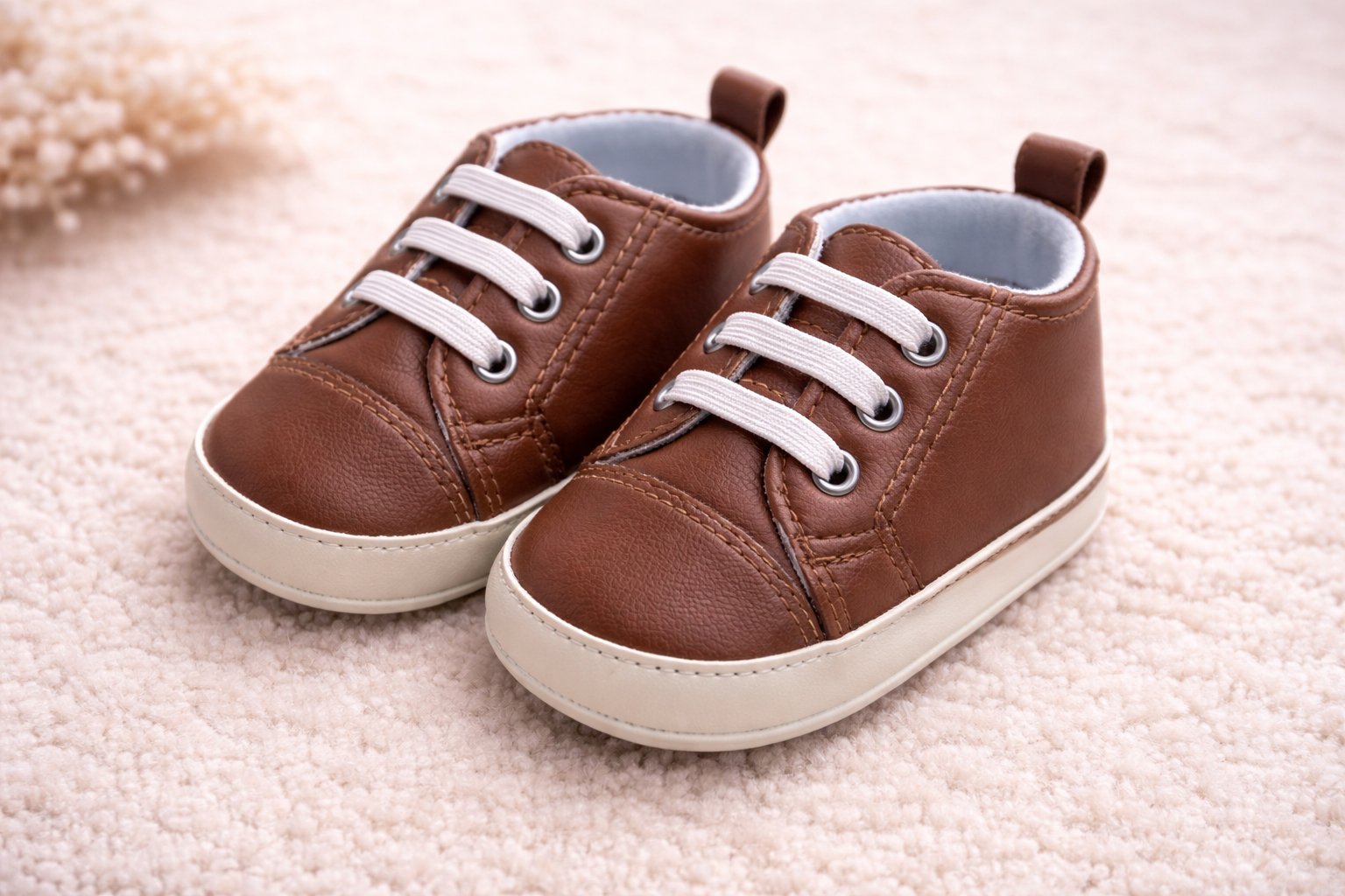 Brown Textured Infant Shoes with Side Velcro – by Soft Touch (0–6 months)