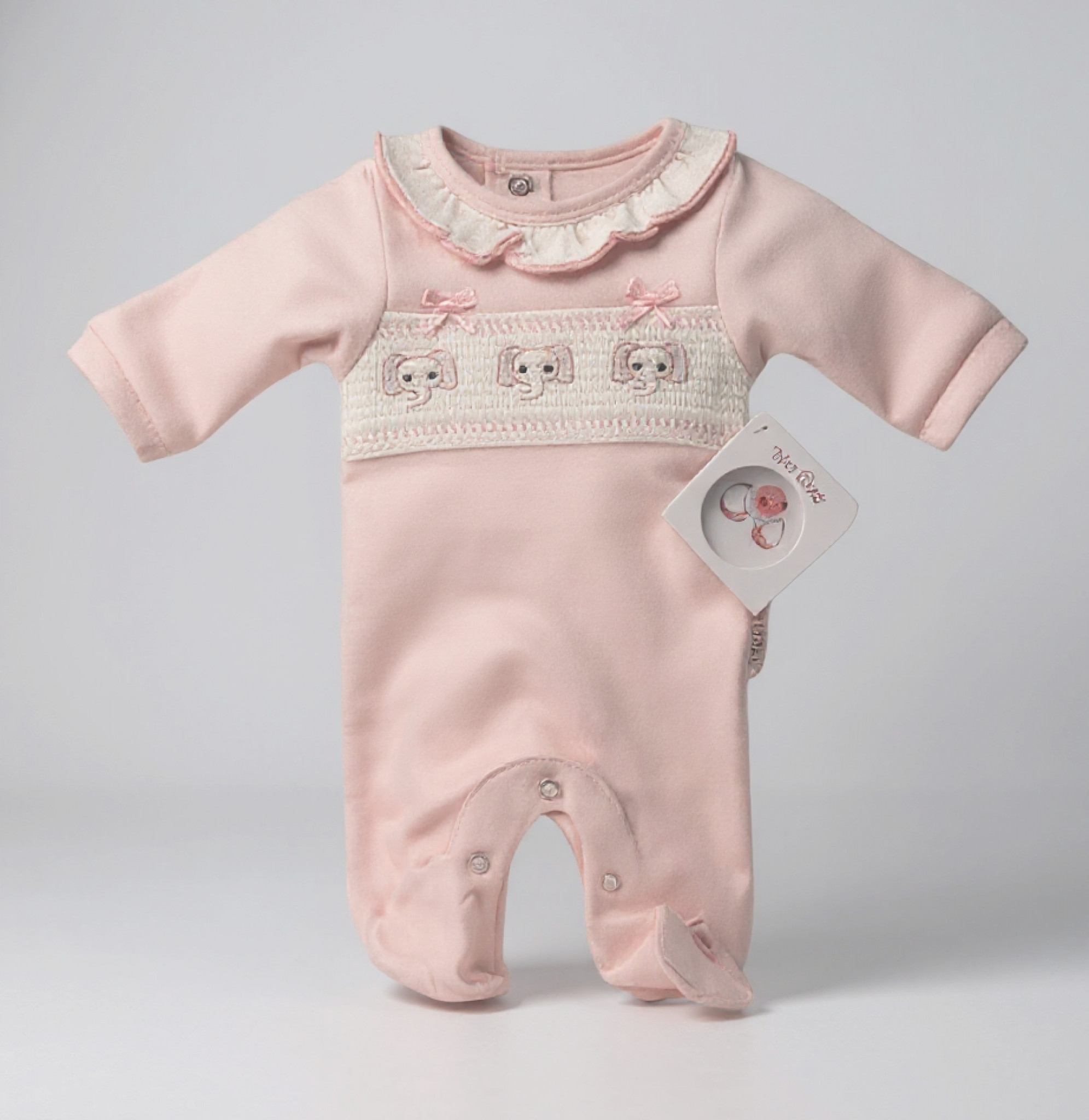 Pink Smocked Elephant All-in-One – by Tiny Baby (3-8 lbs) - Image 2