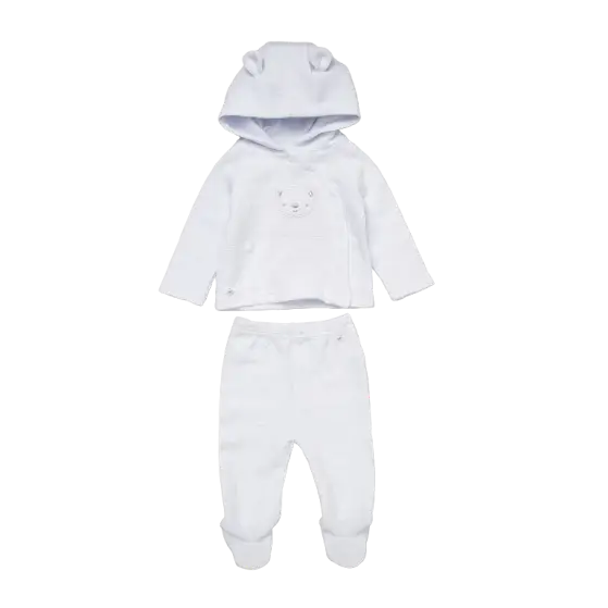 Teddy Textured 2-Piece Hoodie & Pants Set – White – by Rock-a-Bye Boutique (0–6 Months) - Image 2