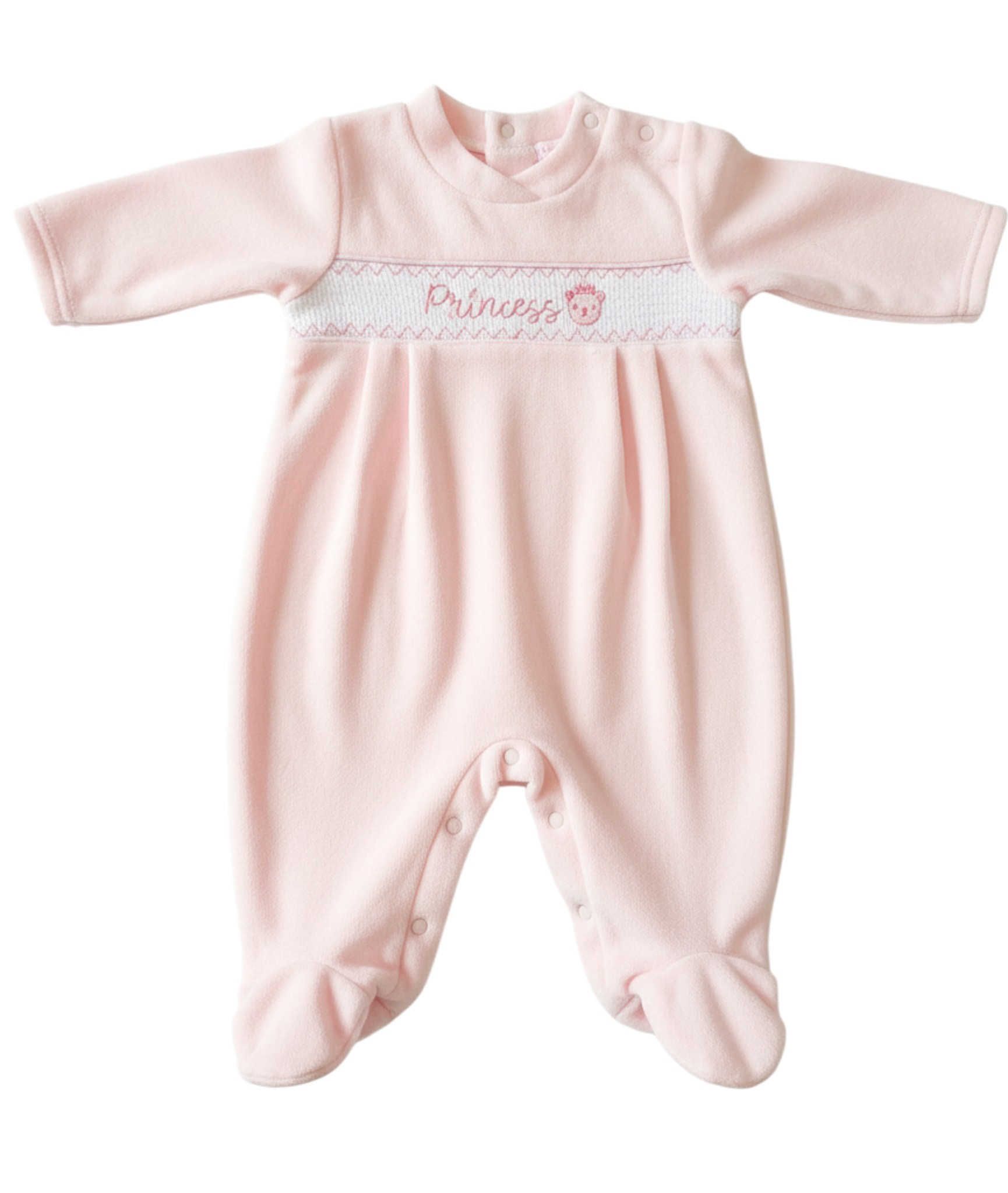 Smocked Princess Velour All-in-One – by My Little Chick (Newborn-6 months) - Image 2