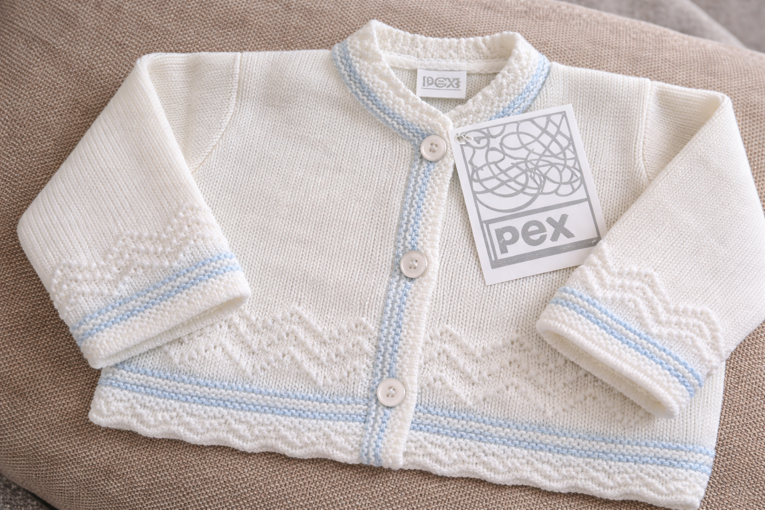 White V-Neck Knit Cardigan – by Pex (9–18 Months) LAST ONE‼️