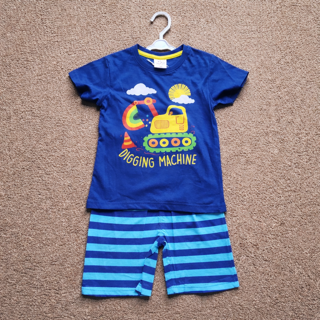 Digger Print Blue & Yellow Nightwear – by Minikidz (2–6 Years)