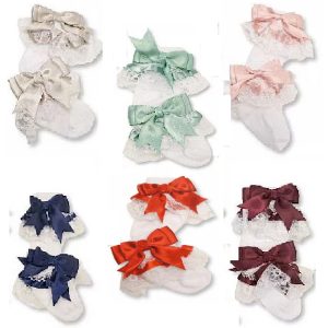 Frilly Satin Bow Socks – by Nursery Time (0–18 Months)