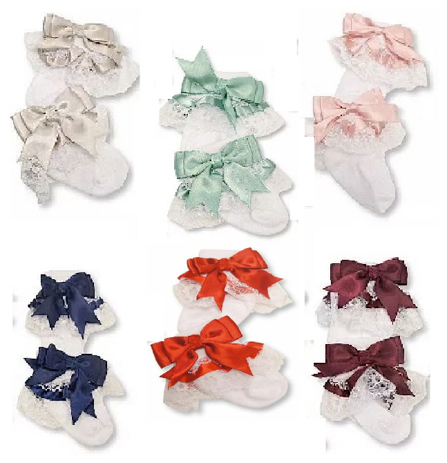 Frilly Satin Bow Socks – by Nursery Time (0–18 Months)