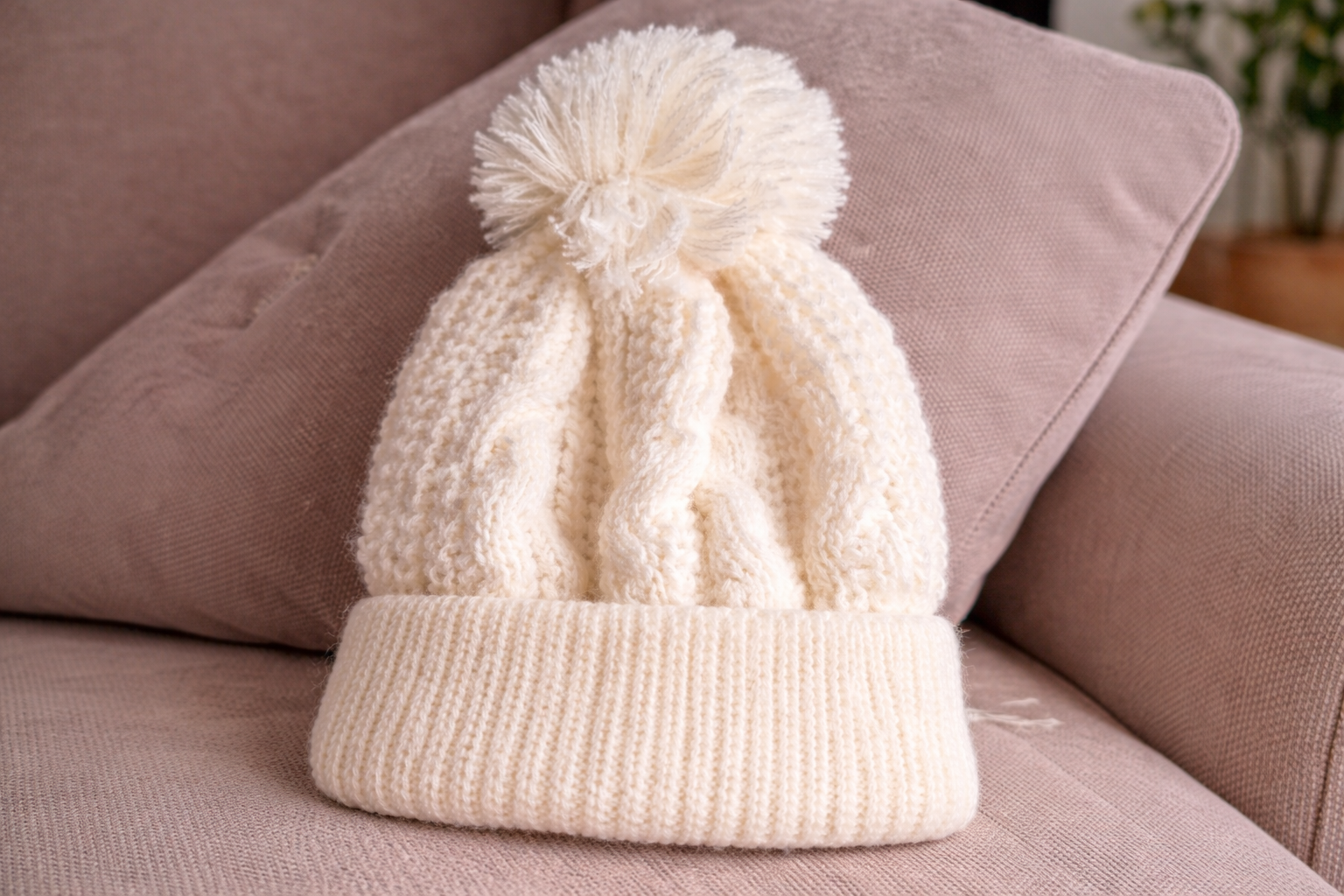 Cream Elegance Pom Pom Hat – by Soft Touch (Newborn–12 Months)