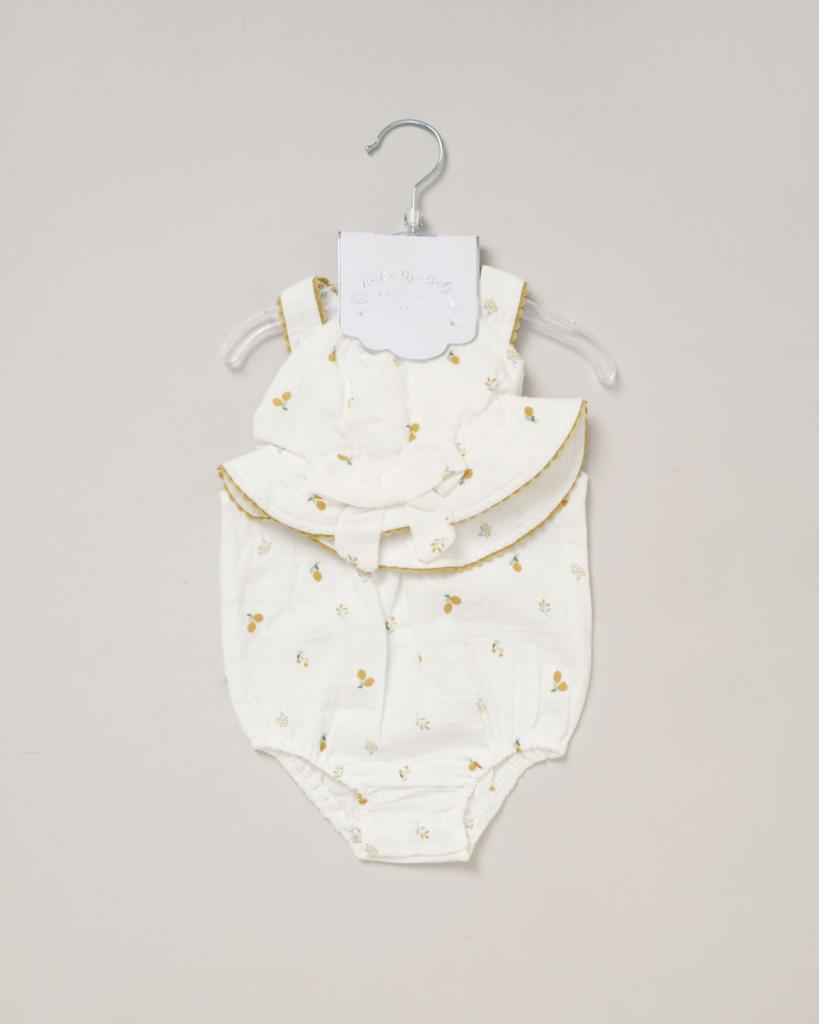 Lemons Muslin Romper & Hat Set – by Rock-a-Bye Boutique (6-9 Months) LAST ONE‼️ - Image 3
