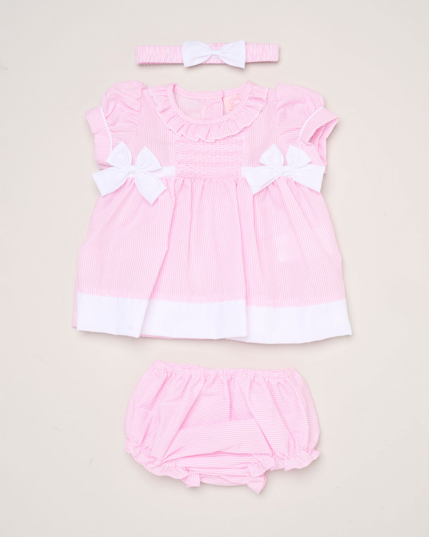 Smock Stripe and Bows Dress Set – by Rock-a-Bye Boutique (6–9 Months) - Image 2