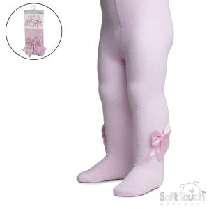 Pink Heart Tights with Large Bow – by Soft Touch (Newborn–12 Months)