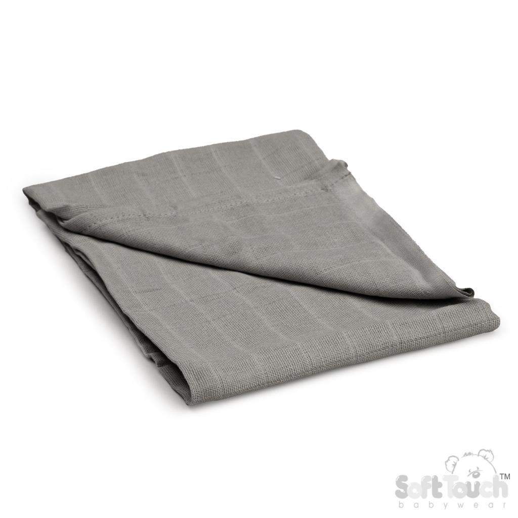 Baby Soft Cotton Muslin Square – Grey (70 x 70cm) – by Soft Touch