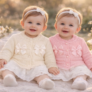 Fancy Knit Bow Cardigan – by Nursery Time (Newborn–9 Months)