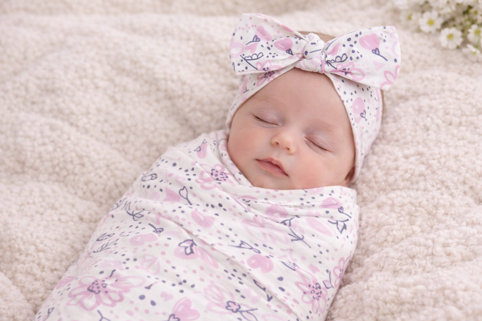 Flowers Wrap & Headband Set – by Baby Town (0–6 Months)