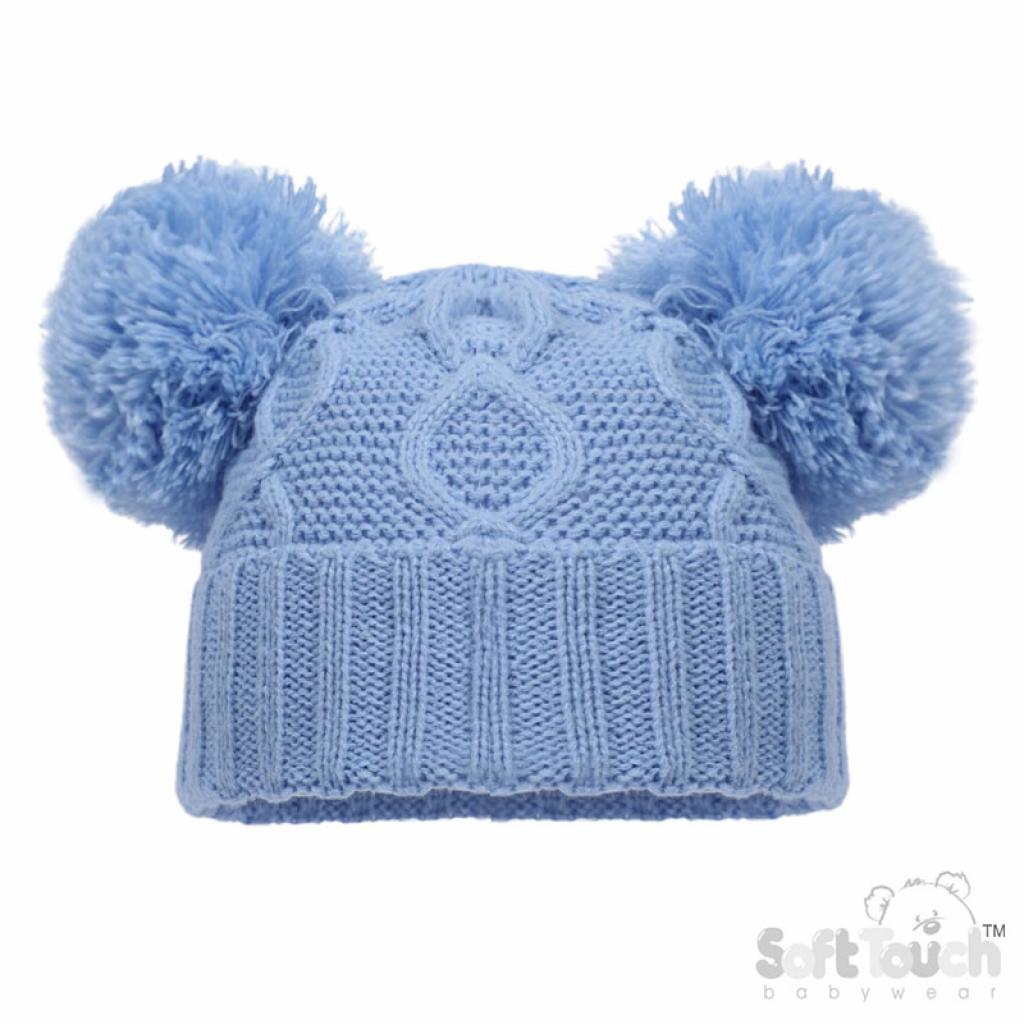 Sky Deluxe Chain Knit Pom Pom Hat – by Soft Touch (Newborn–12 Months) - Image 2