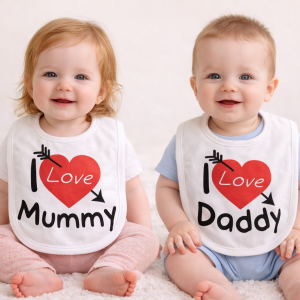 I Love Mummy & Daddy Cotton Bib – by Soft Touch