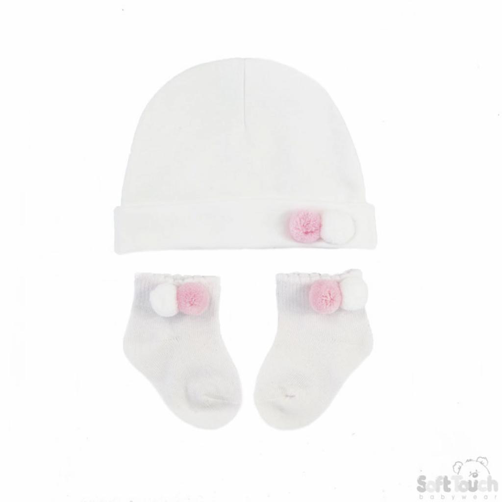 Pom Pom Hat & Socks Set – by Soft Touch (Newborn–6 Months) - Image 6