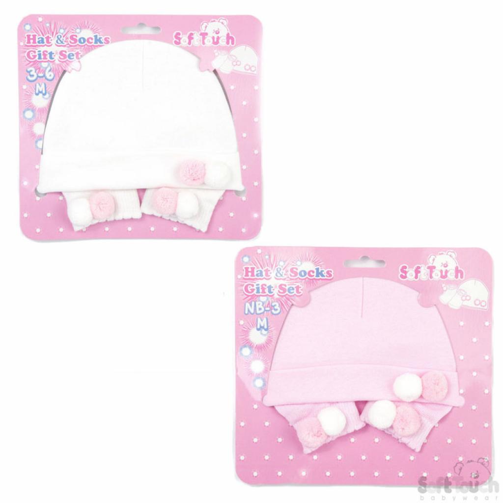 Pom Pom Hat & Socks Set – by Soft Touch (Newborn–6 Months) - Image 3