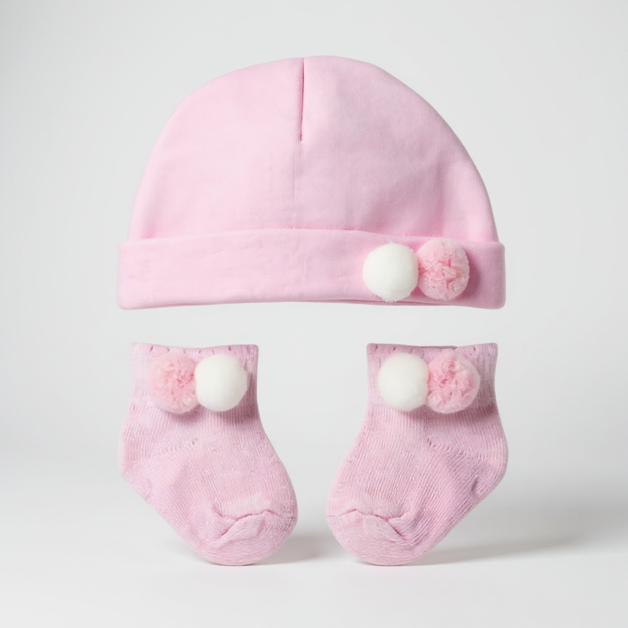 Pom Pom Hat & Socks Set – by Soft Touch (Newborn–6 Months) - Image 5
