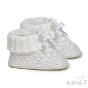 White Check Knit Booties – by Soft Touch (Newborn+)