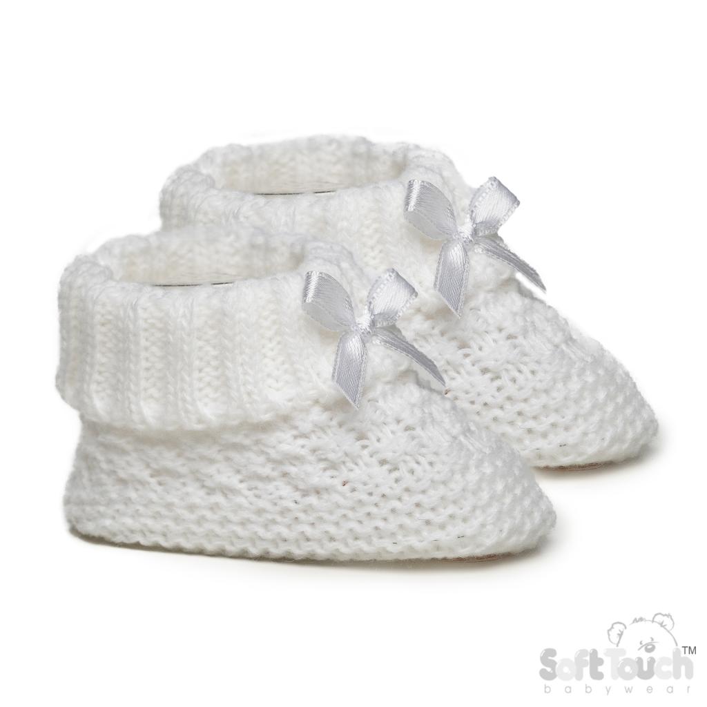 White Check Knit Booties – by Soft Touch (Newborn+)