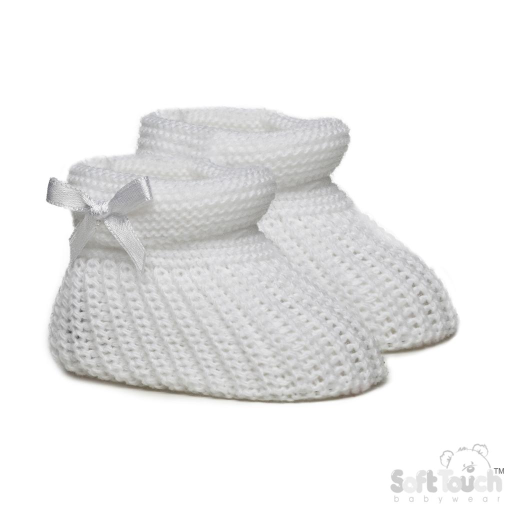 White Bow Knit Booties – by Soft Touch (Newborn+) - Image 2
