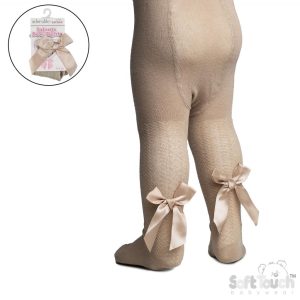Biscuit Jacquard Tights with Long Bow – by Soft Touch (Newborn –24 months)