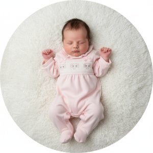 Pink Smocked Elephant All-in-One – by Tiny Baby (3-8 lbs)