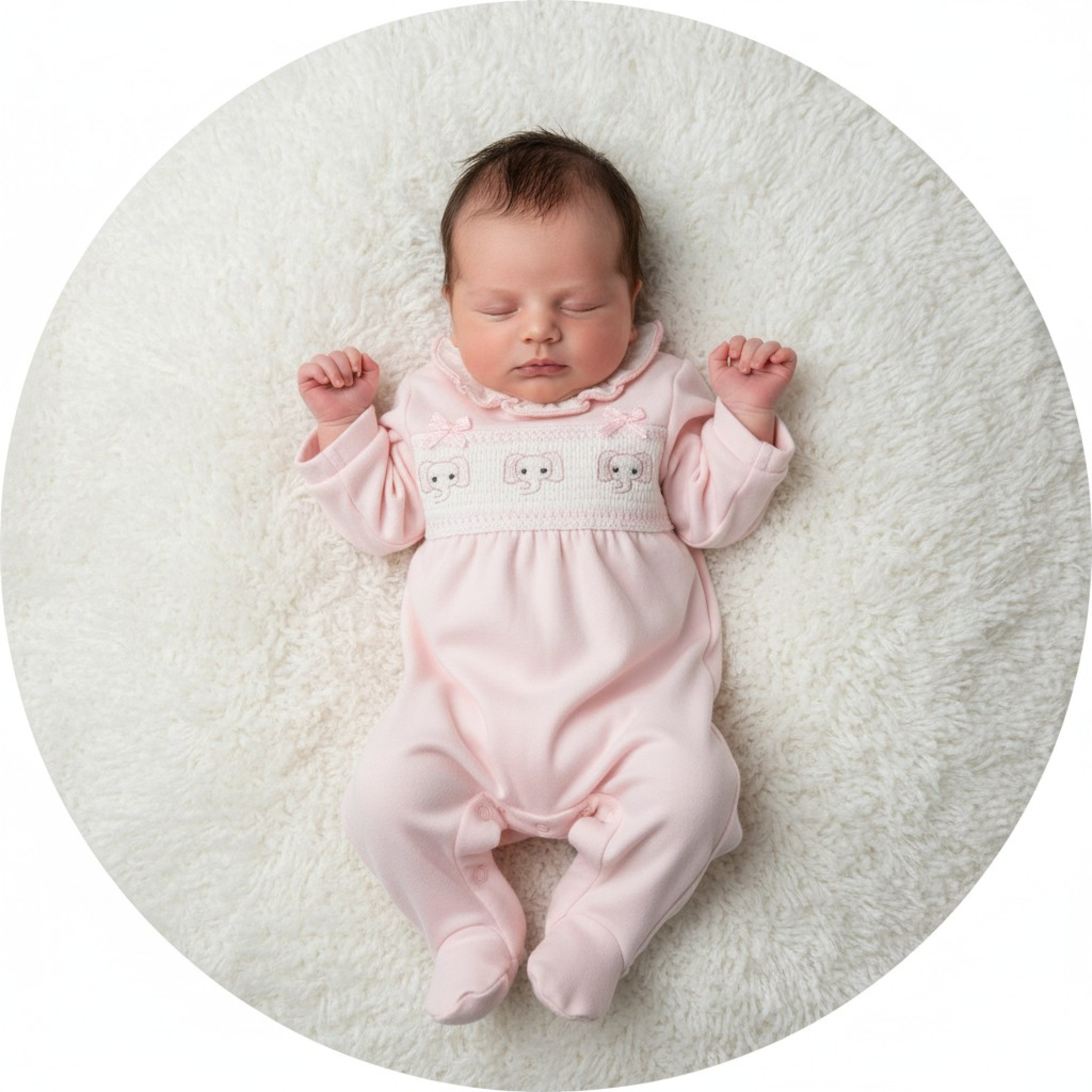 Pink Smocked Elephant All-in-One – by Tiny Baby (3-8 lbs)