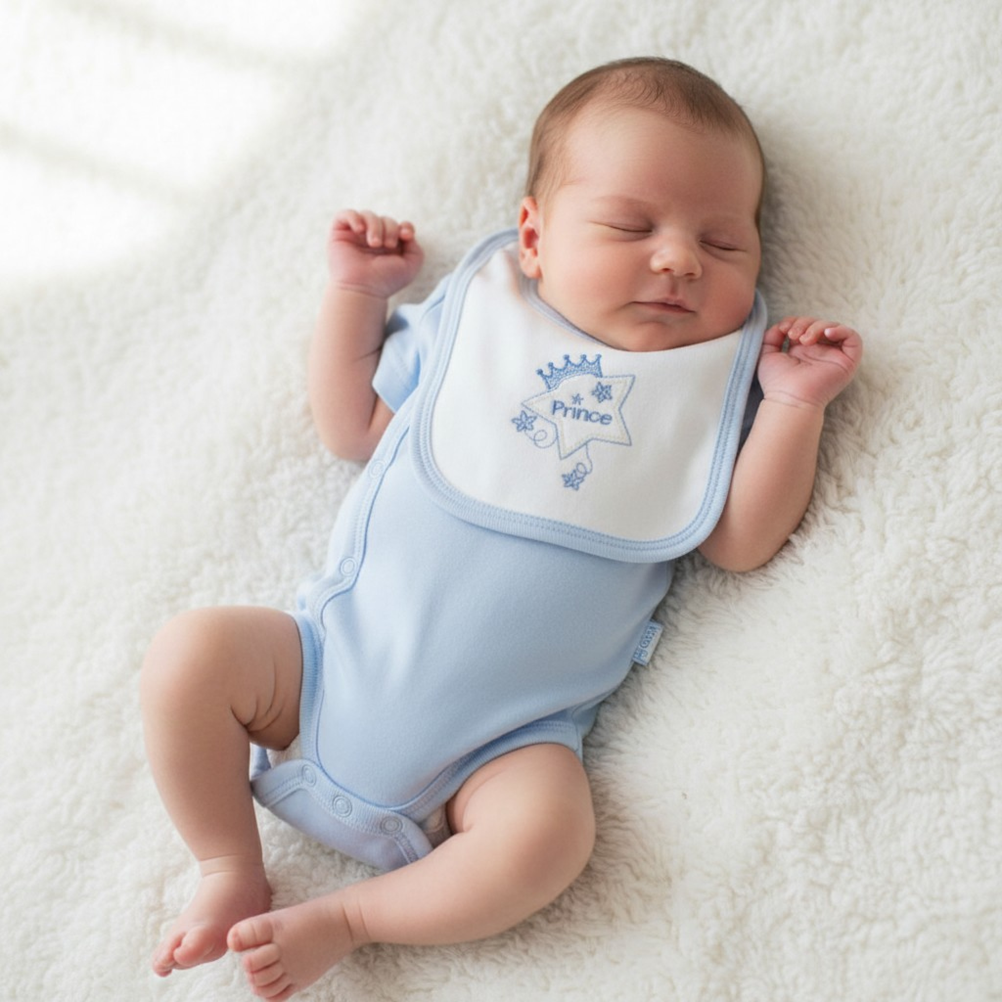 “Prince” Bodysuit & Bib Set – by Tiny Chick (3–8 lbs)