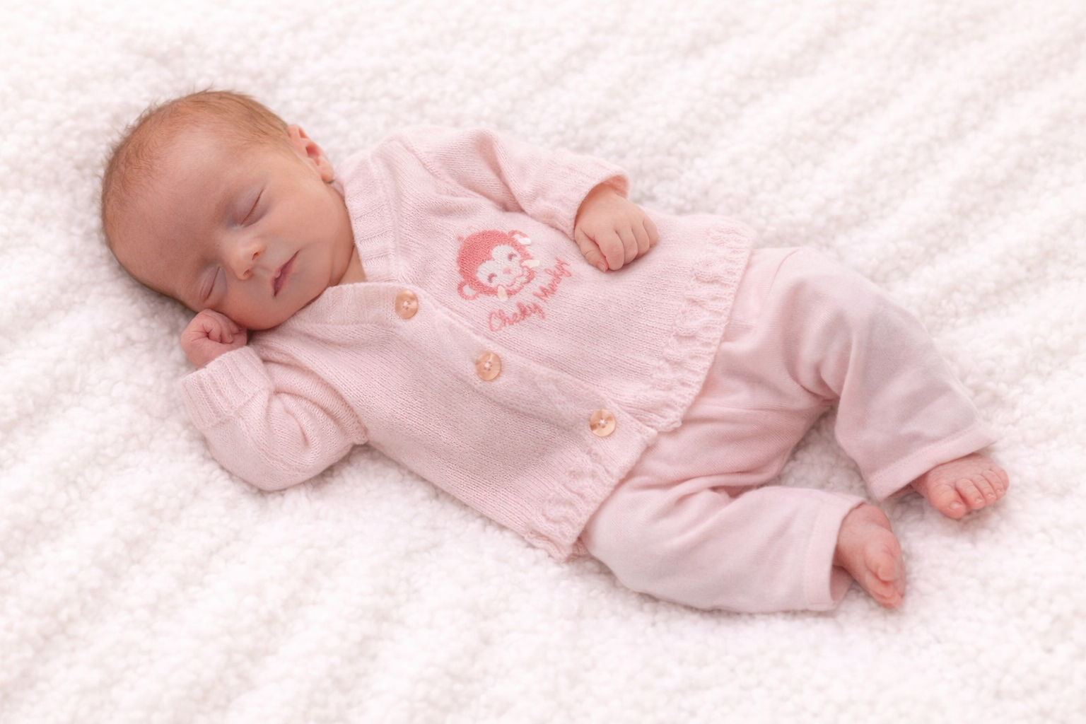 Cheeky Monkey Knitted Cardigan – by Soft Touch (3–8 lbs)