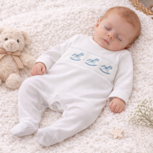 Smocked Rocking Horse All-in-One – by Little Dreams (6–9 Months) LAST ONE‼️