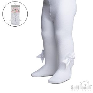 White Heart Tights with Large Bow – by Soft Touch (Newborn–12 Months)