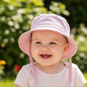 Pink Bucket Hat with Chin Strap – by Pesci Baby (0–12 Months)