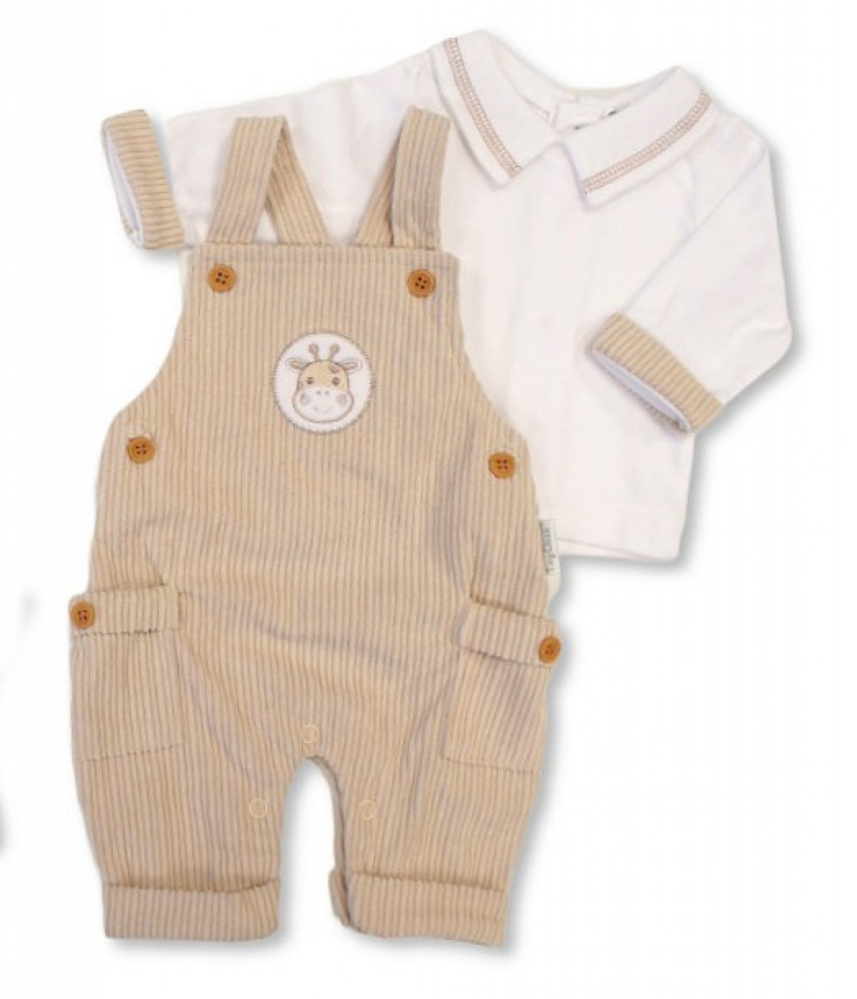 Taupe Corduroy “Giraffe” Dungaree Set – by My Little Chick (3–8 lbs) - Image 2