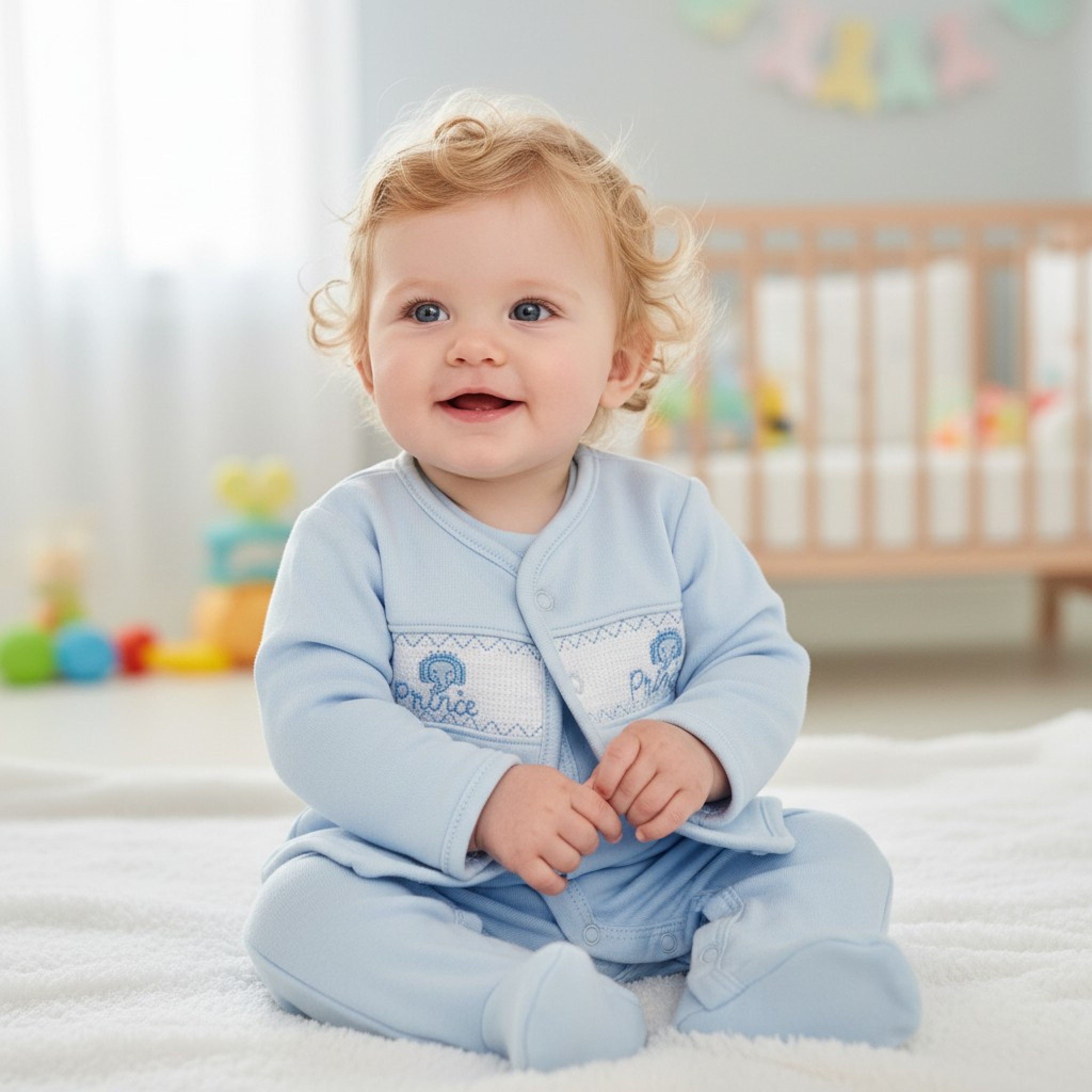 Smocked “Prince” 2 Piece Set – by My Little Chick (Newborn–6 Months)