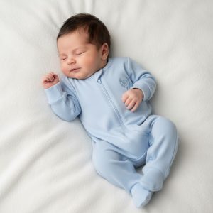 Sky Blue Bear Zipped Sleepsuit – by Pex (Newborn–9 Months)