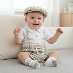 Striped Bodysuit, Shorts, Socks and Cap Set – by Little Gent (0–24 Months)