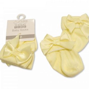 Lemon Yellow Bow Socks – by Nursery Time (Newborn- 3 months)