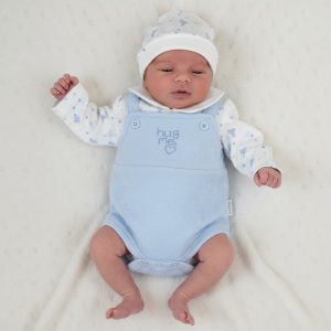 Sky “Hug Me” Dungaree Set – by Tiny Chick (3–8 lbs)