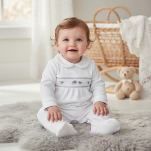 Smocked Elephant Velour All-in-One – by Rock-a-Bye Baby Boutique (3–9 Months)