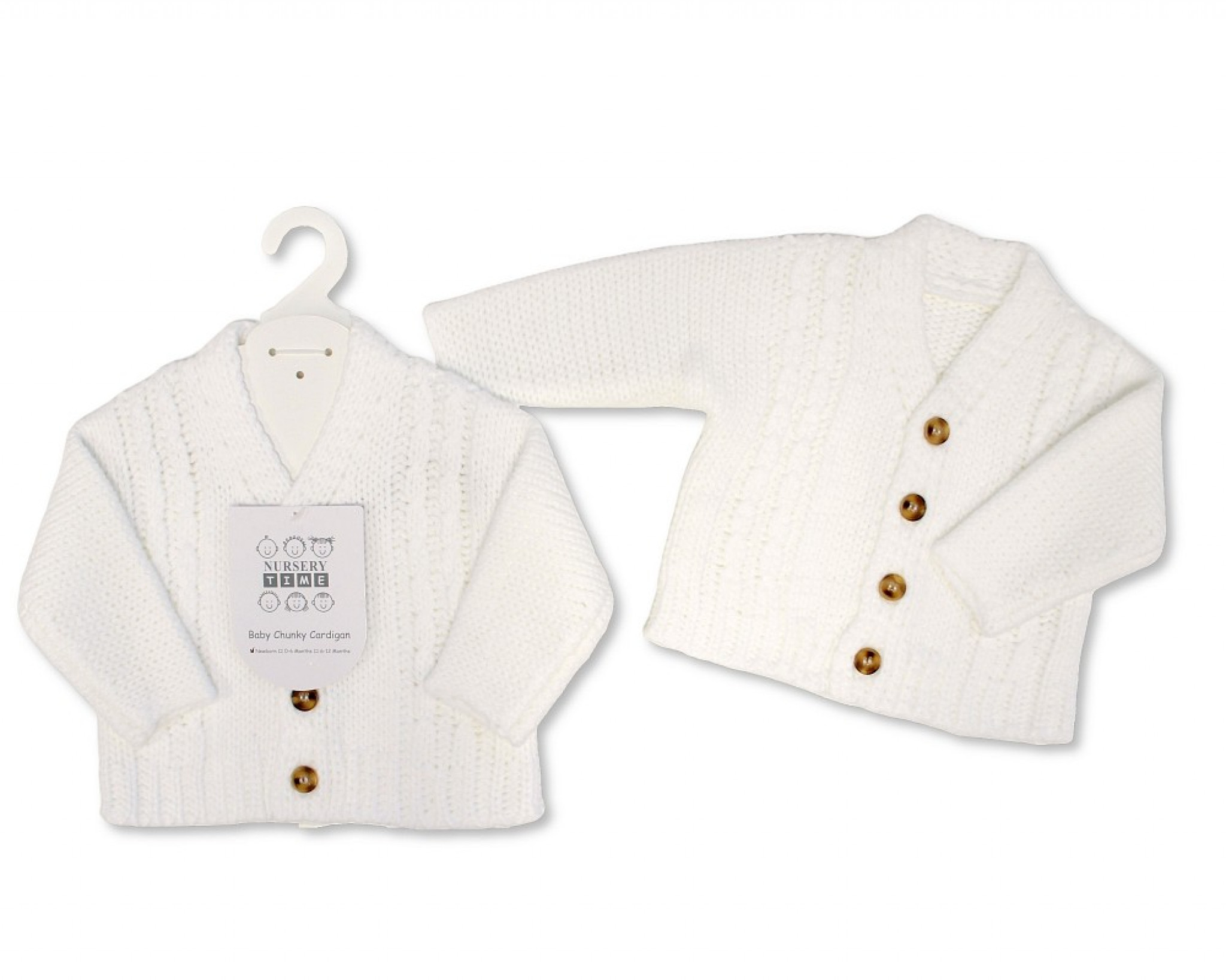 White Chunky Cable Knit Cardigan – by Nursery Time (Newborn–12 Months) - Image 3