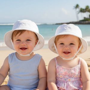 White Bucket Hat with Chin Strap – by Pesci Baby (0–12 Months)