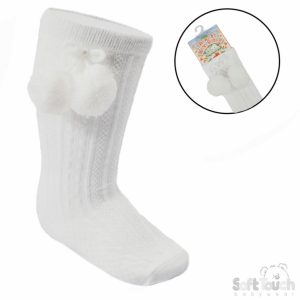 White Elegance Pom Pom Sock – by Soft Touch (6–24 Months)