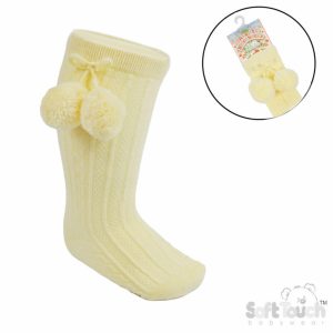 Lemon Yellow Elegance Pom Pom Sock – by Soft Touch (0–24 Months)