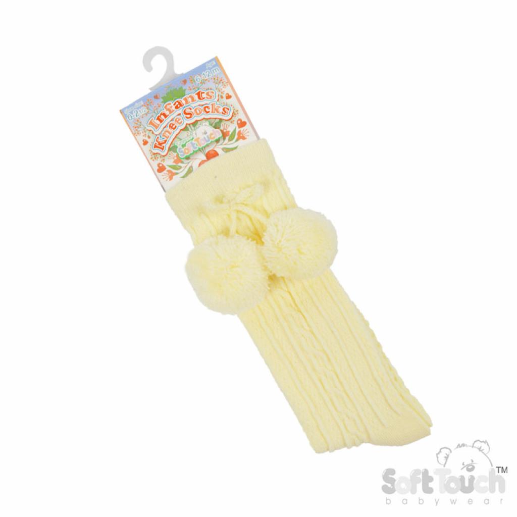 Lemon Yellow Elegance Pom Pom Sock – by Soft Touch (0–24 Months) - Image 2