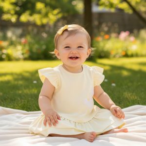 Yellow 3D Floral Dress – by Mintini (12–24 months)