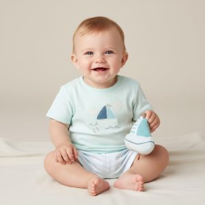 Sailboat Top and Shorts with Plushie – (0–9 Months)