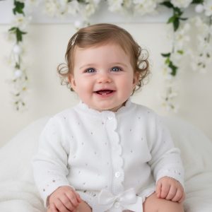 White Miranda Cardigan – by Pex (Newborn–3 Months)