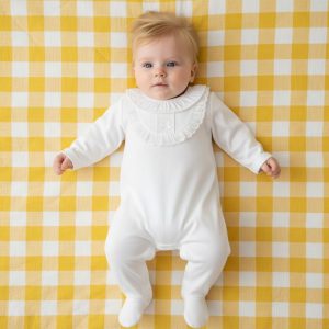 White “Lace and Bow” All In One – by My Little Chick (Newborn–6 Months)