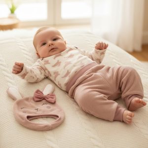 “Bunny” Three Piece Set – by Just Too Cute (0–9 months)