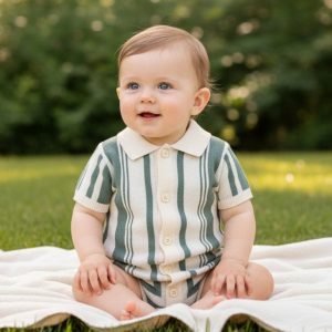 Geometric True Knit Romper – by Norn Studio (0–9 Months)