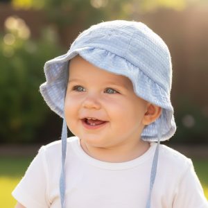 Sky Checked Hat “Little Star” – by Soft Touch (0–24 Months)